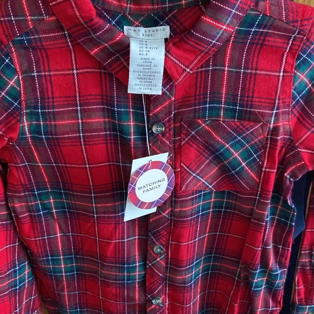 Max Studio Kids 3 piece set Boys Red Shirt Navy Corduroy Pants with suspenders - Picture 5 of 8